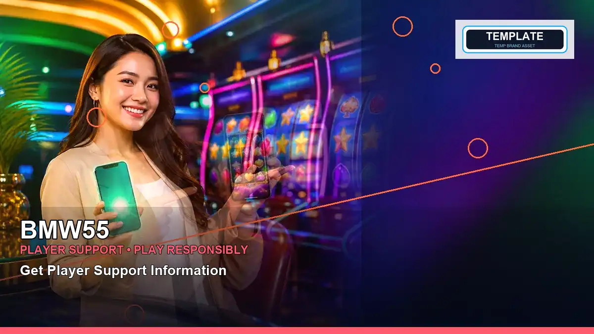 An adult Philippine casino host beside a close-up display of reels and bonus game features.